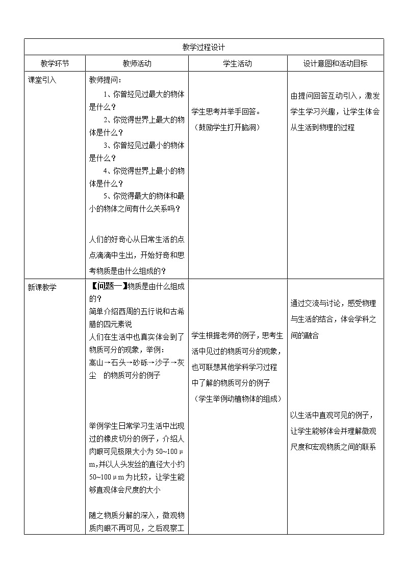 沪科版八年级全册 物理 教案 11.1走进微观1第2页