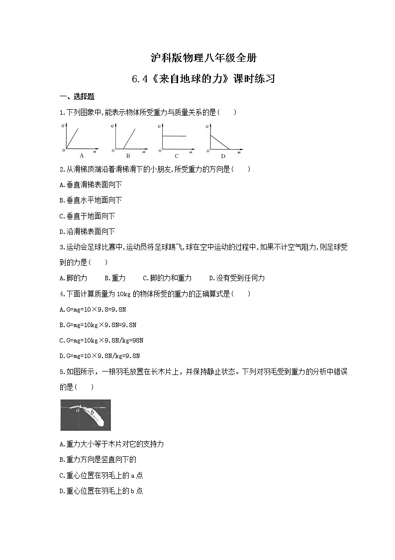 2021年沪科版物理八年级全册6.4《来自地球的力》课时练习（含答案）01