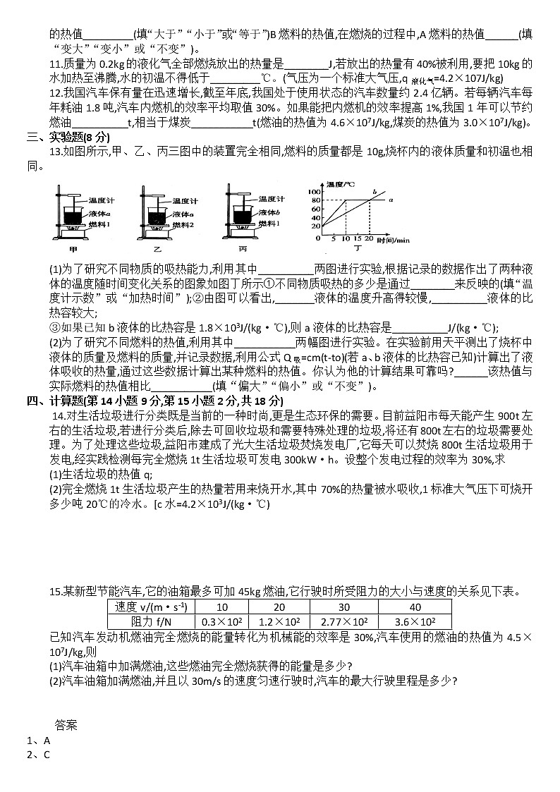 第十四章内能的利用限时测试   2021-2022学年人教版九年级物理(word版含答案)第2页