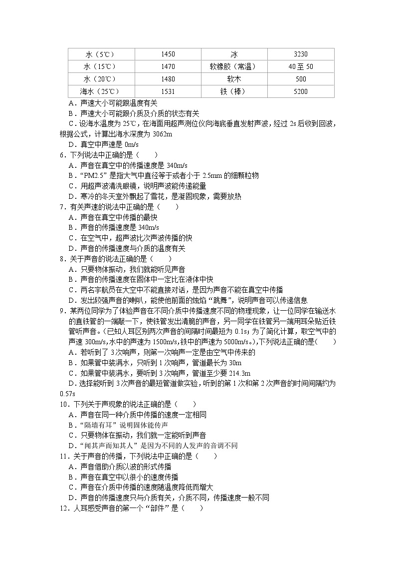 第2章声现象单元测试卷 (1)   2021-2022学年人教版物理八年级上册(word版含答案)第2页