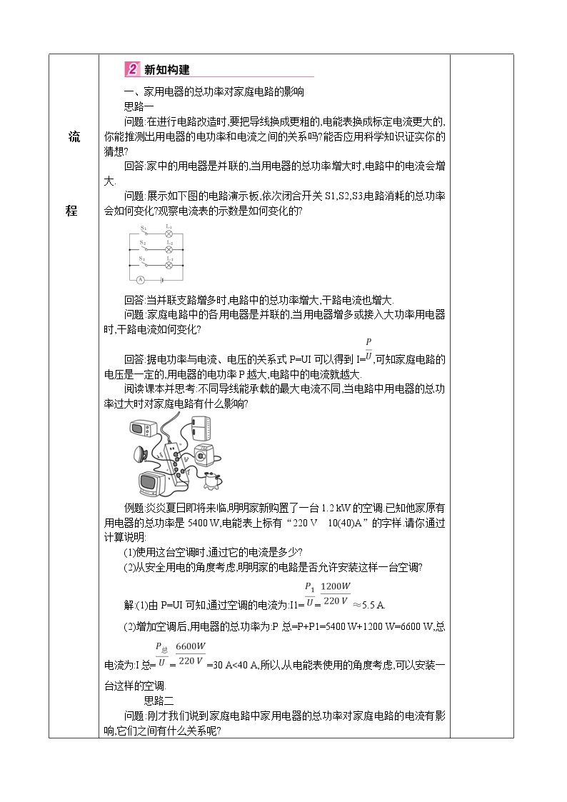 九年级物理19章生活用电第2节家庭电路电流过大的原因教学设计02