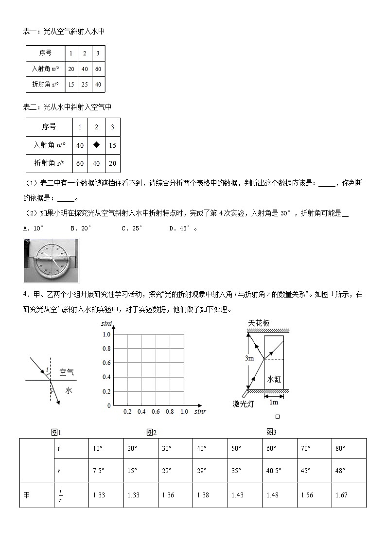 第二章光的折射实验题巩固练习（2）2021-2022学年沪教版物理八年级上册02