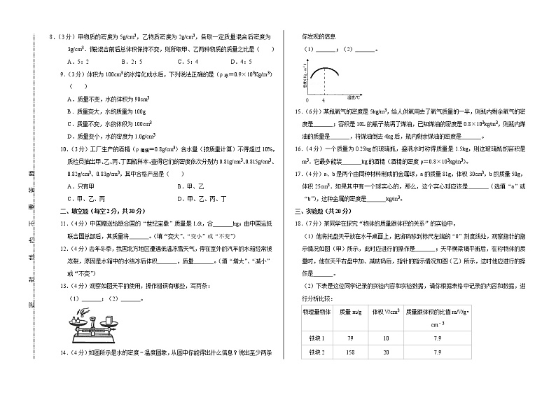 八年级物理上册第6章《质量和密度》单元测试卷（有答案） (一)第2页