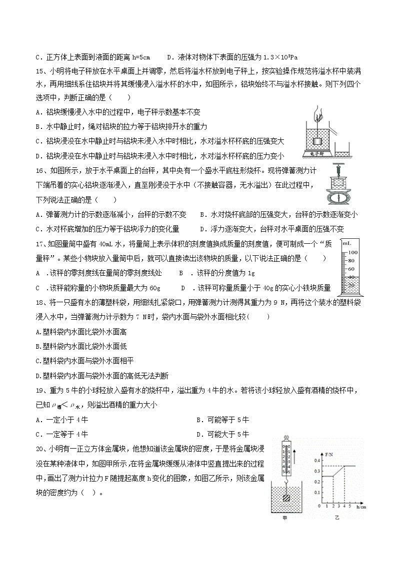 北师大版八年级物理下册第八章第六节《物体的沉浮条件》试卷03