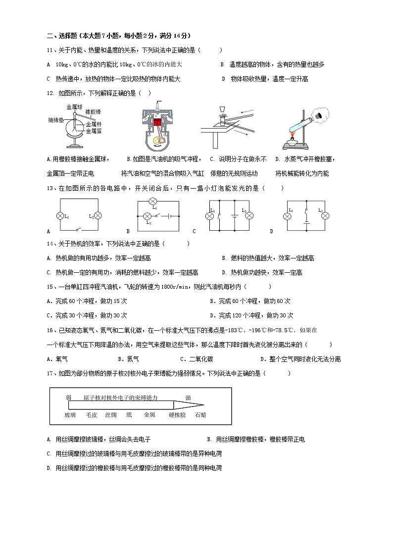 安徽合肥瑶海区2021-2022学年九年级上学期期中物理试卷（word版含答案）第2页