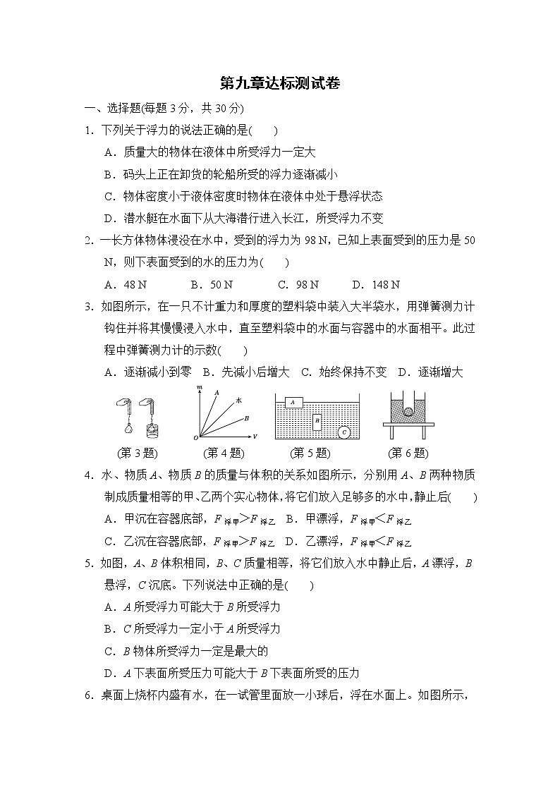 沪科版八年级下册物理 第9章达标测试卷第1页