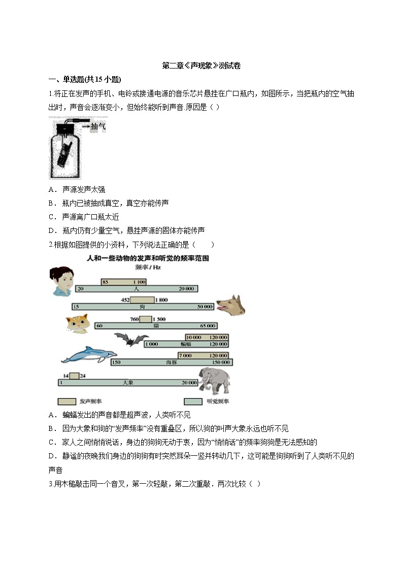 _第二章《声现象》测试卷       2021-2022学年人教版物理八年级上册（word版含答案）01