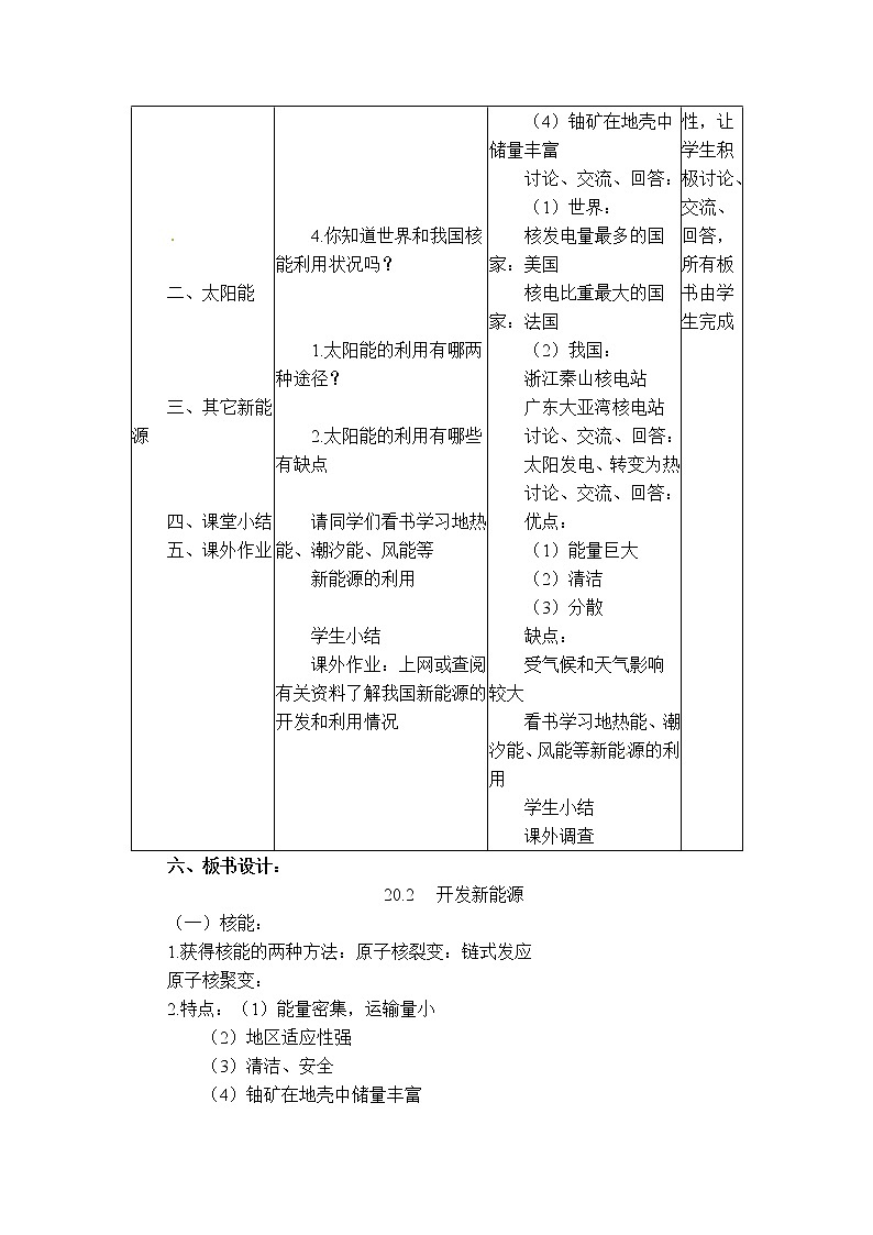 沪粤版九年级下册物理 第20章 【教学设计】20.2 开发新能源02