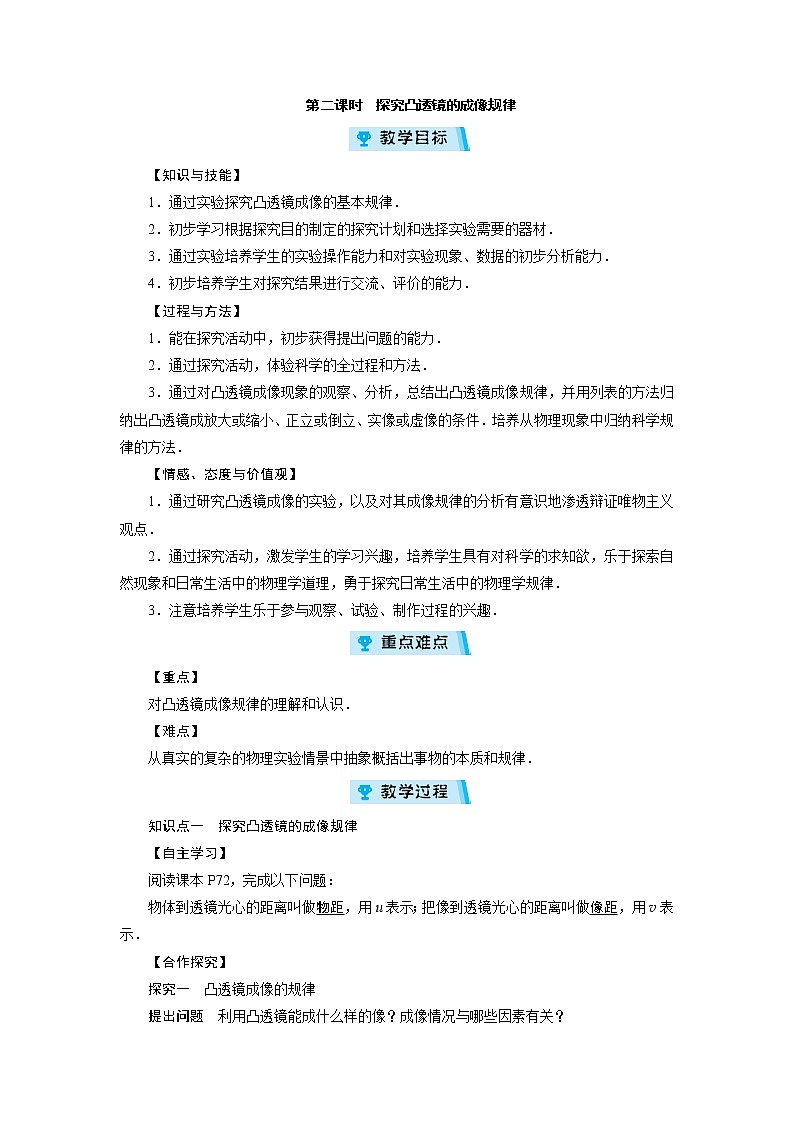 2021-2022学年度沪科版八年级物理上册教案 第4章 第5节科学探究：凸透镜成像  第2课时第1页