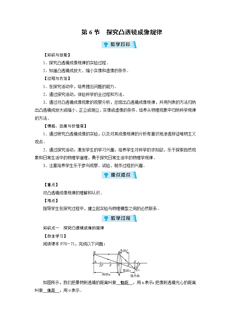 2021-2022学年度沪粤版八年级物理上册教案 第3章 第6节探究凸透镜成像规律第1页