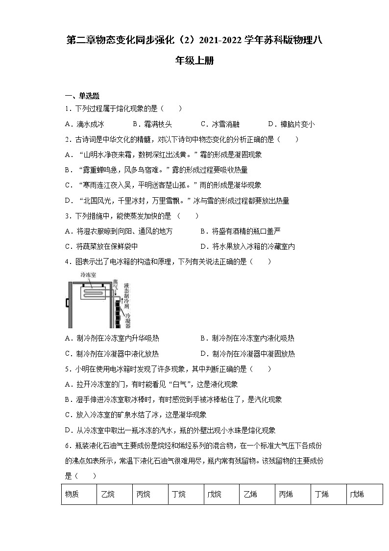 第二章物态变化同步强化（2）2021-2022学年苏科版物理八年级上册练习题01