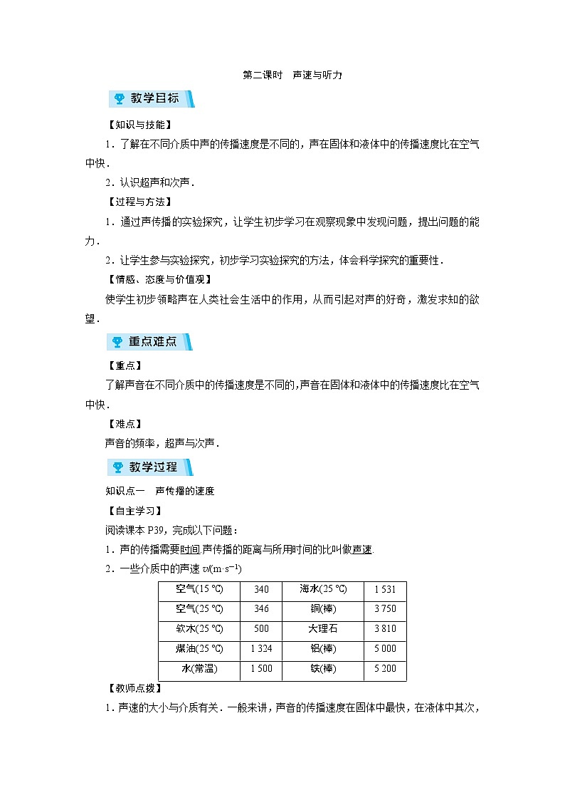2021-2022学年度教科版八年级物理上册教案 第3章 第1节 认识声现象 第2课时第1页