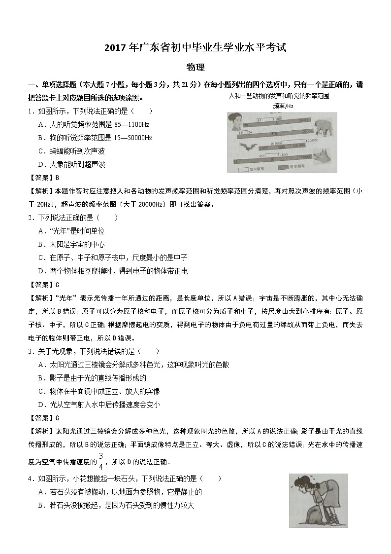 2017广东省初中毕业考试物理试卷第1页