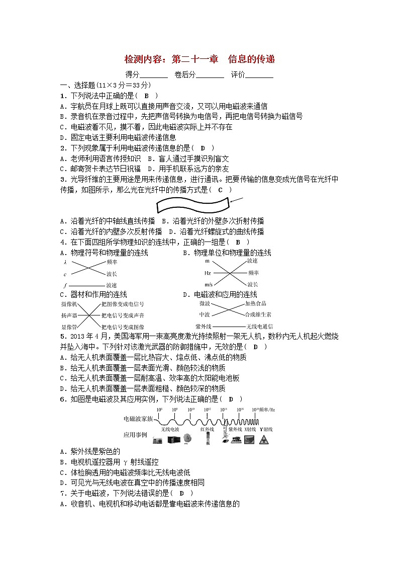 九年级物理全册-第21章-信息的传递单元清-(新版)新人教版练习题01