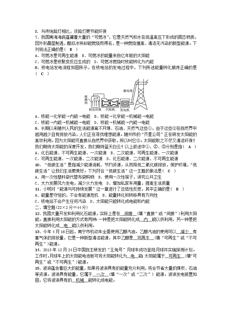九年级物理全册-第22章-能源与可持续发展单元清-(新版)新人教版练习题第2页