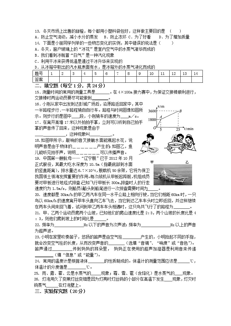湖南省祁阳市浯溪二中2021-2022学年八年级上学期期中考试物理【试卷+答案】B卷第2页