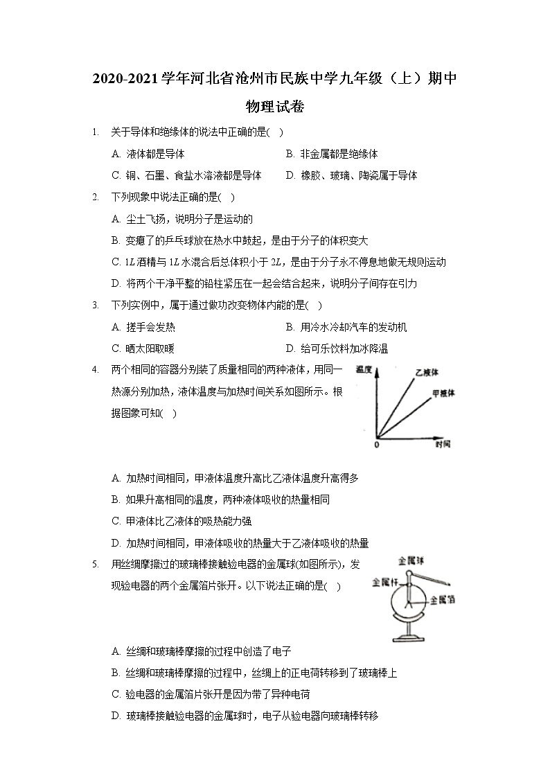 2020-2021学年河北省沧州市民族中学九年级（上）期中物理试卷第1页