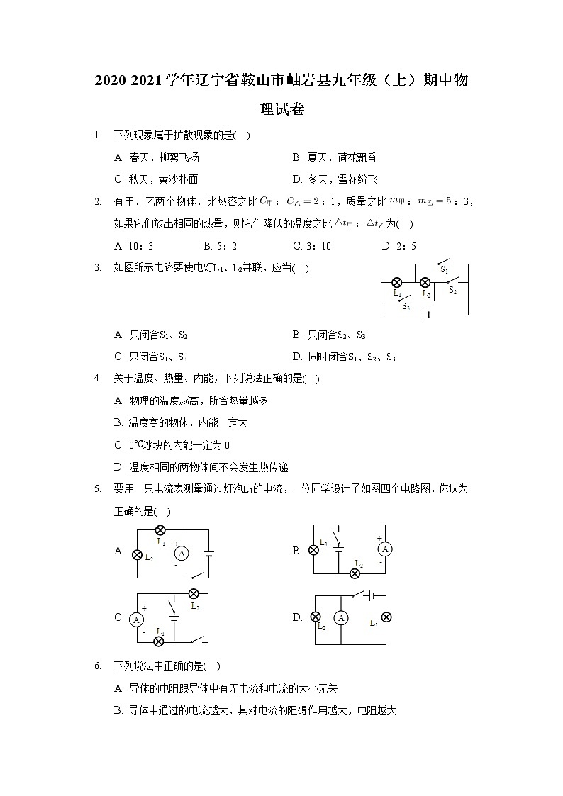 2020-2021学年辽宁省鞍山市岫岩县九年级（上）期中物理试卷01