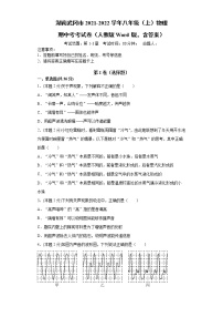 湖南省邵阳市武冈市2021-2022学年八年级上学期物理期中考试试卷（word版 含答案）