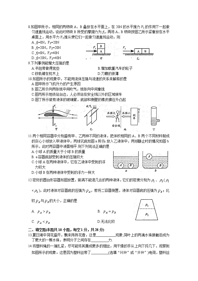 昆山、太仓市2019-2020学年第二学期初二物理校际联合教学质量调研第2页
