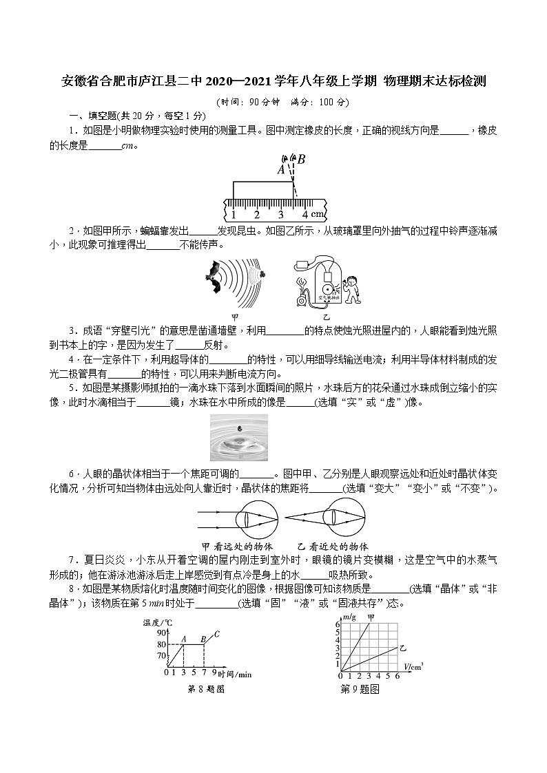 安徽省合肥市庐江县二中2020—2021学年八年级上学期 物理期末达标检测+答案01