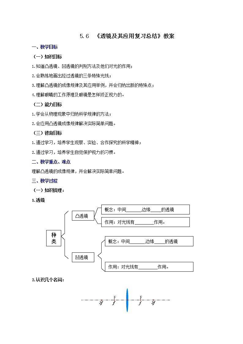 课时5.6  透镜及其应用复习总结-八年级上册（人教版）（课件+教案+练习）01