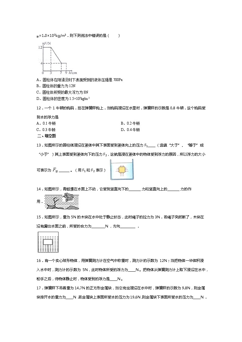 山东省滕州市鲍沟中学2019-2020学年八年级下学期物理同步练习第十章浮力：第1节 浮力（无答案）第3页