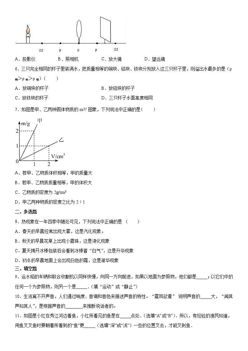 2019-2020学年八年级（上)江西省宜春市丰城市期末考试物理试题（原卷）第2页