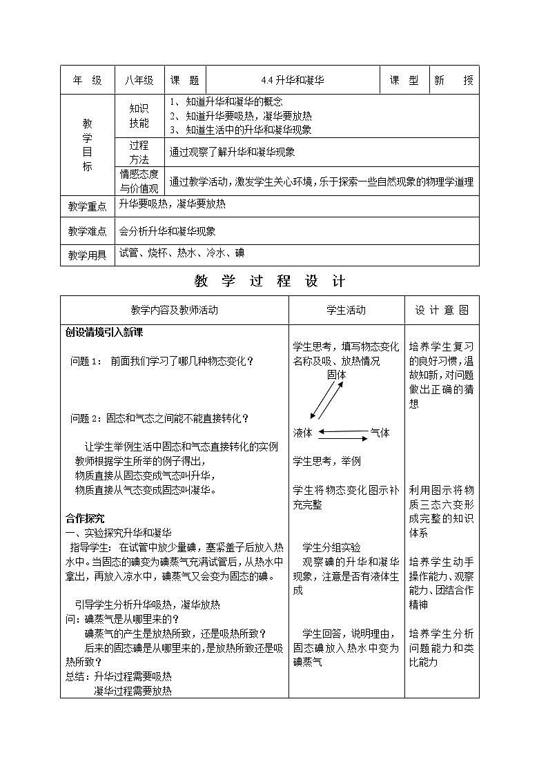 初中物理教案-人教版-八年级上-4.4升华和凝华第1页