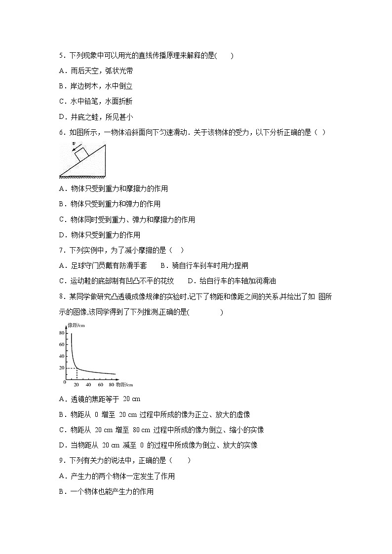 2019-2020学年八年级上学期安徽省肥东县期末物理试题（原卷+解析卷）02