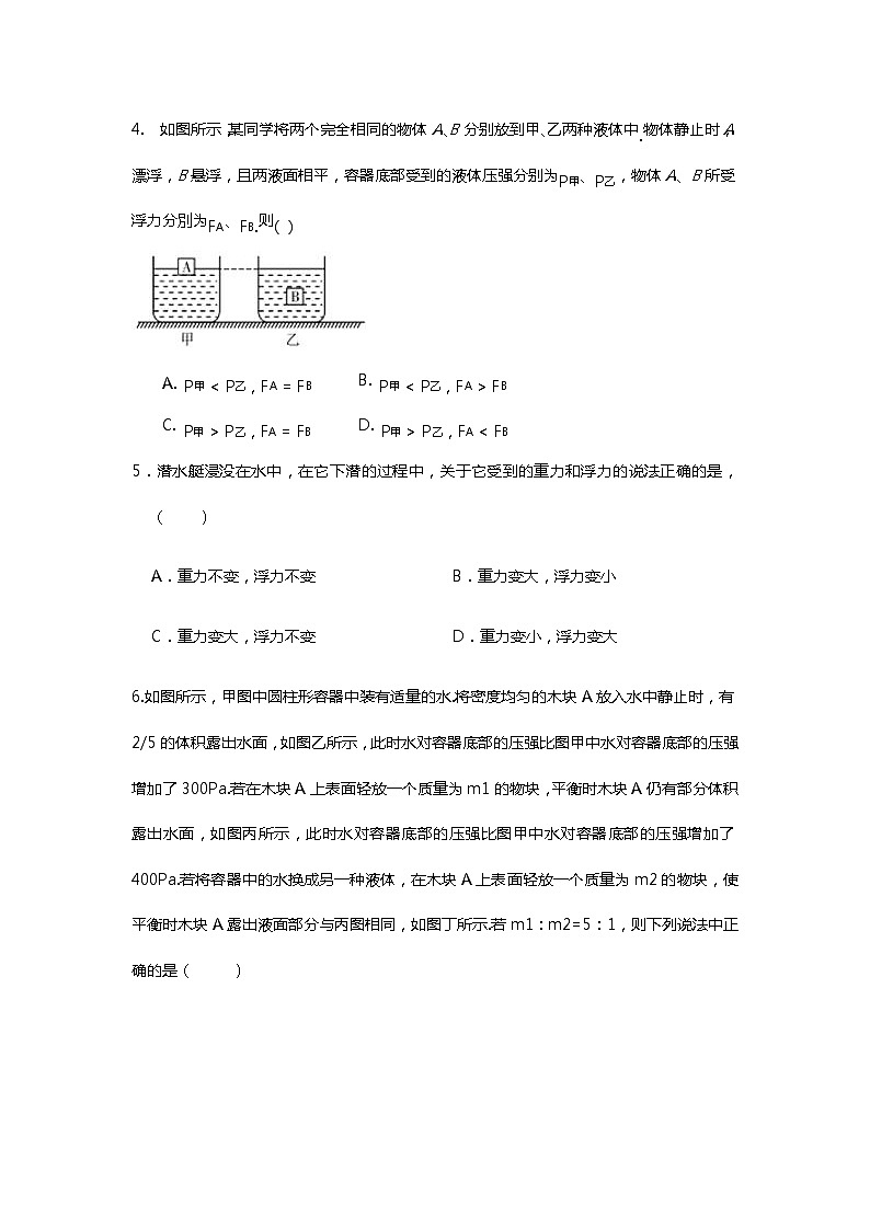 人教版八年级物理下册 10.3 物体的浮沉条件及应用 专项训练（无答案）第2页