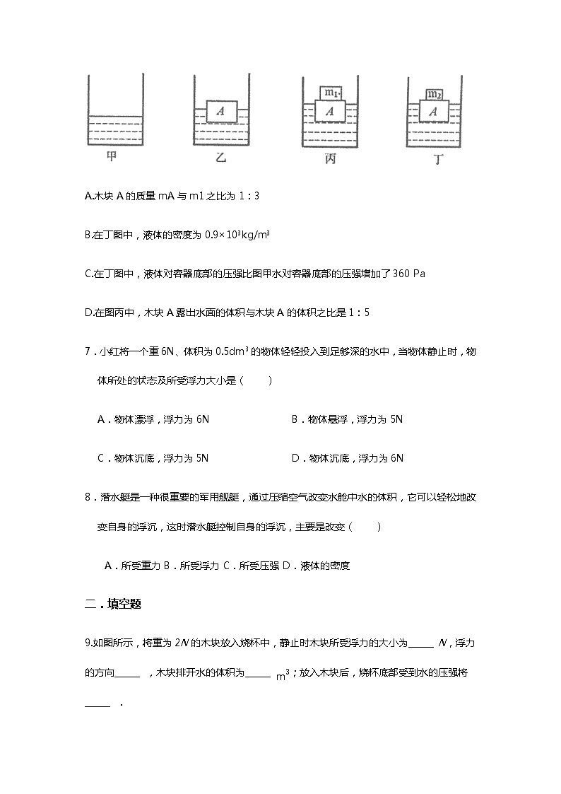 人教版八年级物理下册 10.3 物体的浮沉条件及应用 专项训练（无答案）第3页