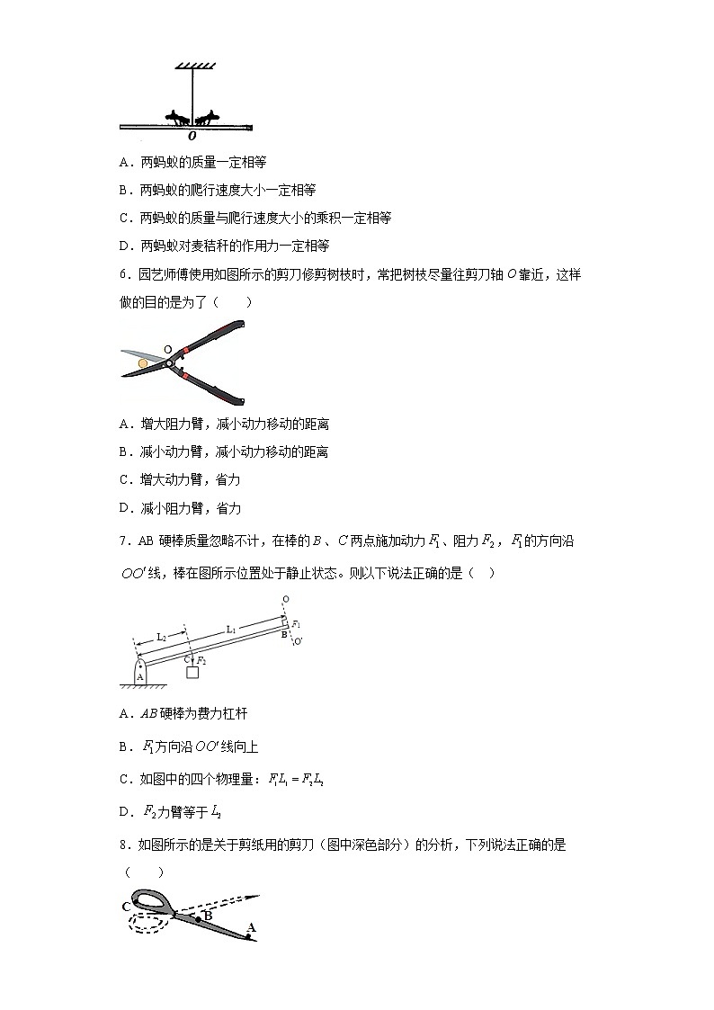 人教版八年级下册第十二章第一节杠杆课后练习（无答案）第2页