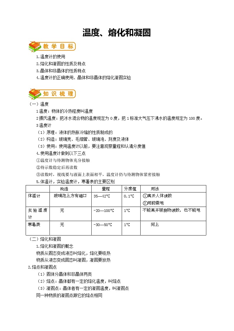 人教版八年级物理第6讲：温度、熔化和凝固学案01