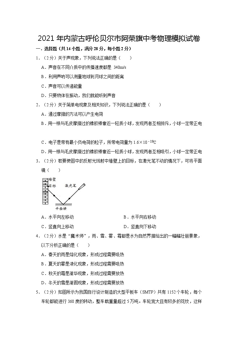 2021年内蒙古呼伦贝尔市阿荣旗中考物理模拟试卷第1页
