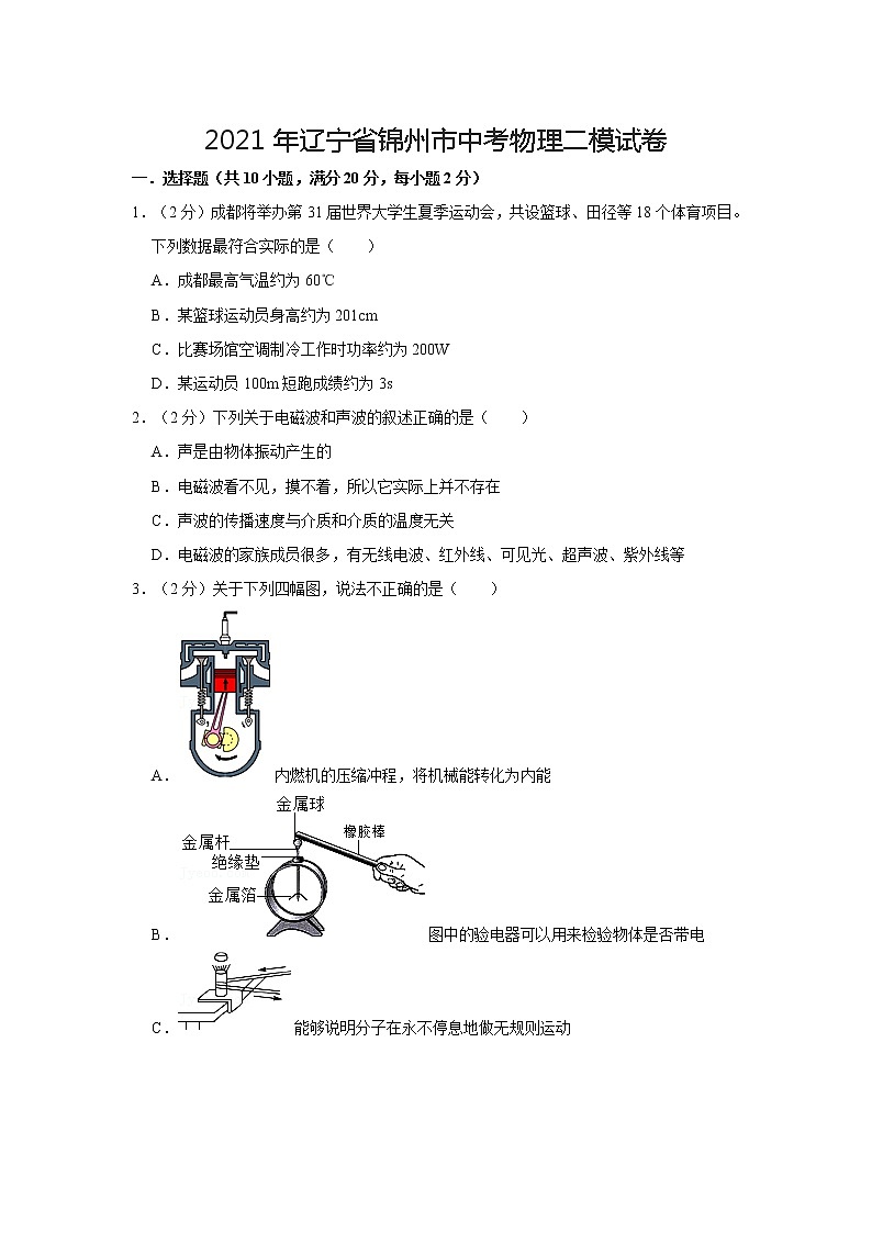 2021年辽宁省锦州市中考物理二模试卷第1页