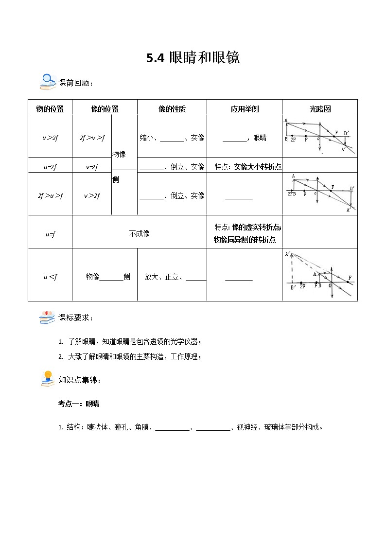 5.4眼睛和眼镜2021-2022学年人教版八年级物理上册第1页