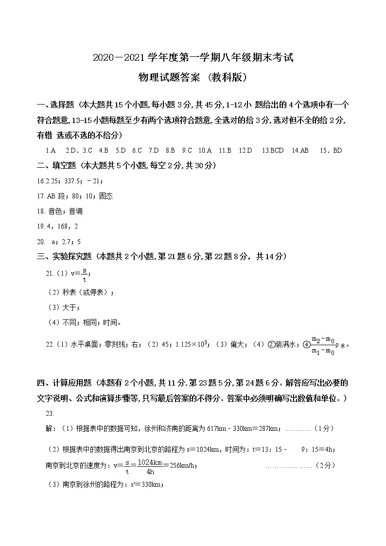 河北省邯郸市永年区2020-2021学年八年级上学期期末考试（专家版）物理试题（可编辑PDF版）01