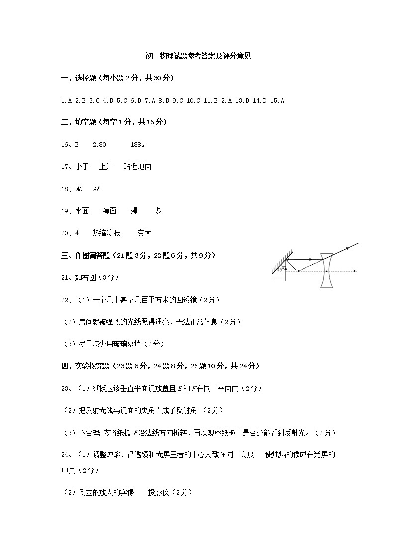 山东省烟台龙口市（五四制）2020-2021学年八年级上学期期末考试物理试题01