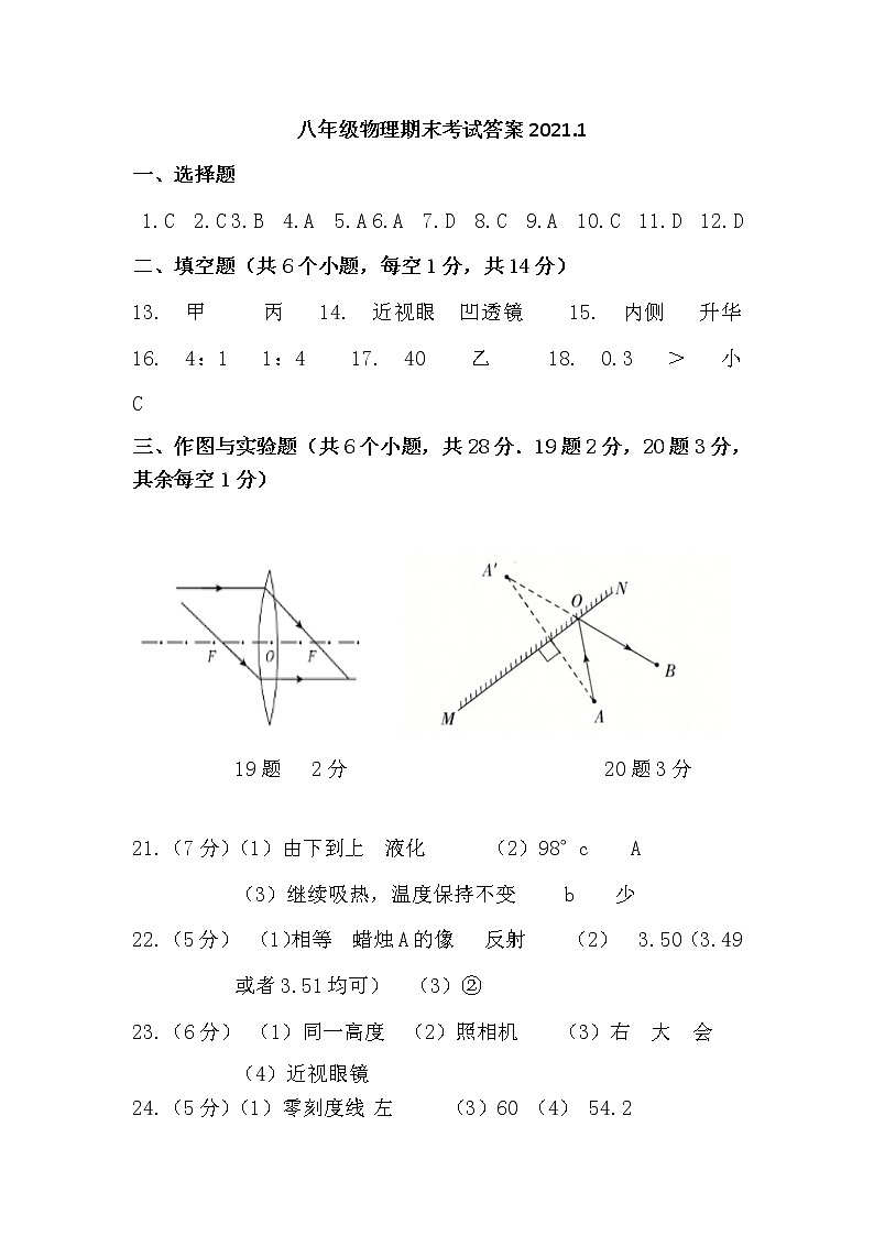 山东省德州市夏津县2020-2021学年八年级上学期期末考试物理试题（可编辑PDF版）01
