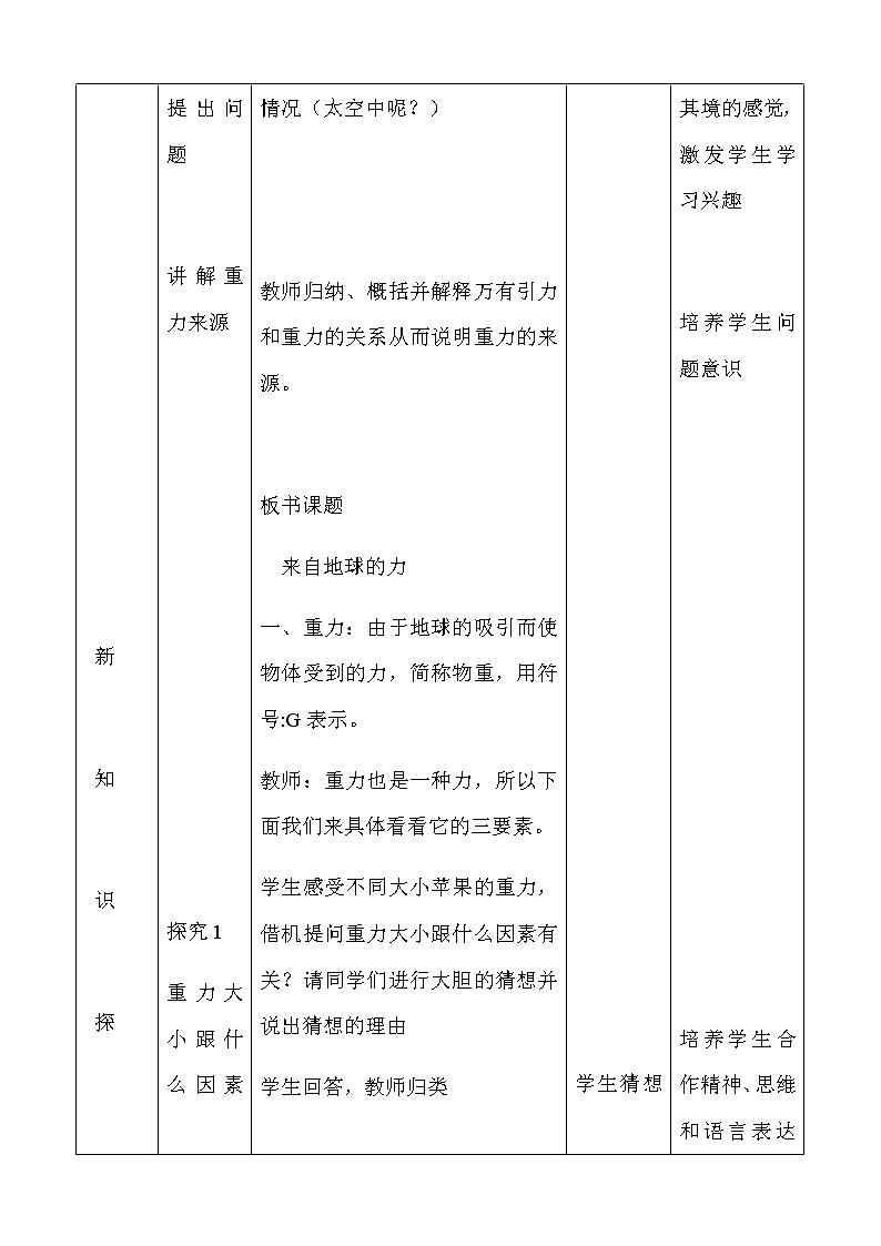 沪科版八年级全册 物理 教案 6.4来自地球的力02