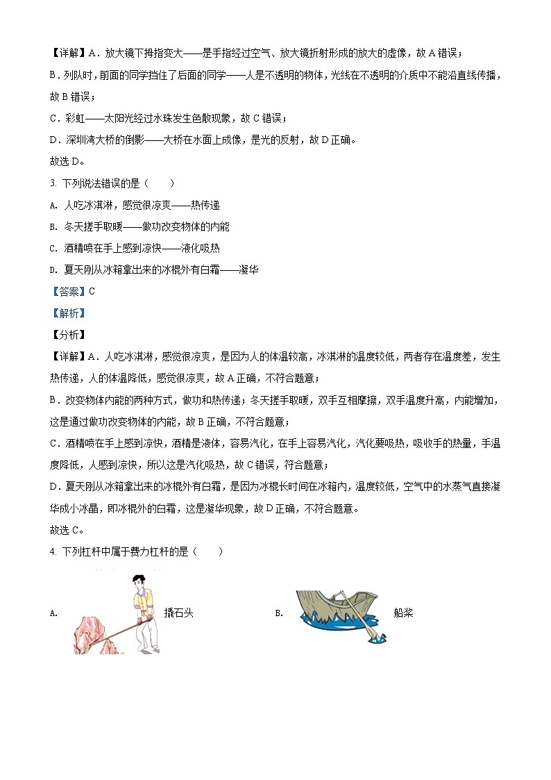 2021年广东省深圳市中考物理试题（原卷+解析）02