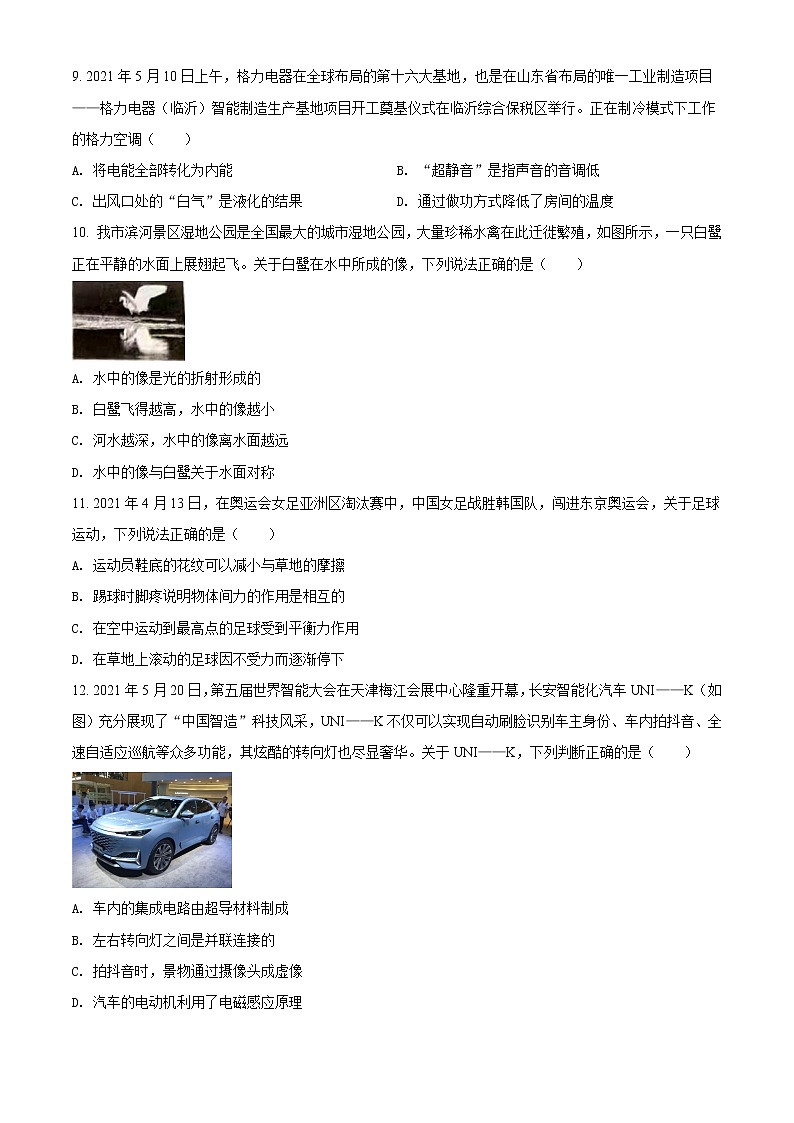 2021年山东省临沂市中考物理真题（原卷+解析）03