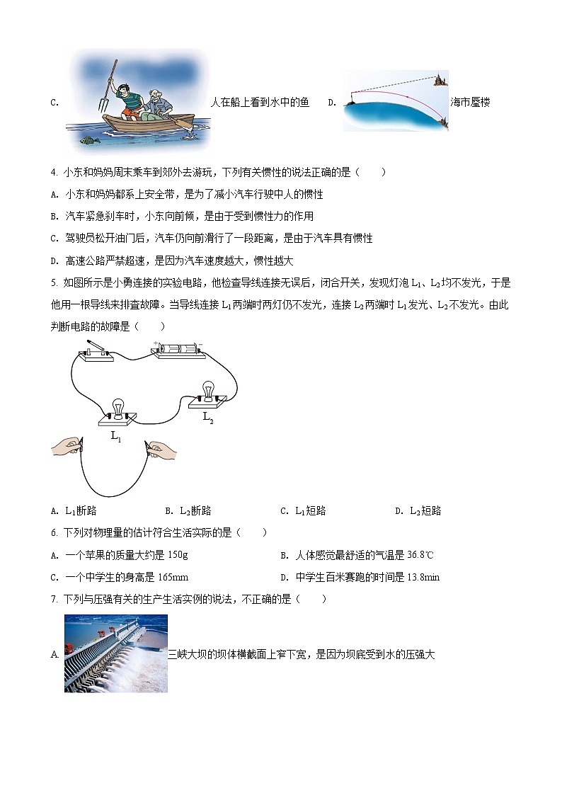2021年湖北省宜昌市中考理综物理试题（原卷+解析）02