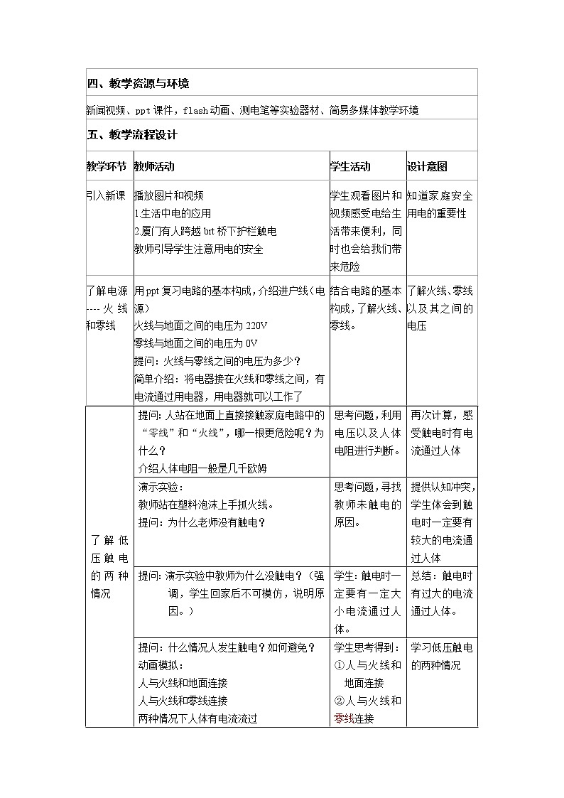 沪科版九年级全册 物理 教案 15.5家庭用电第2页