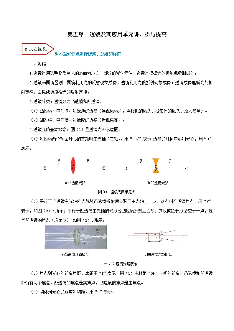 5.1  透镜及其应用（分章考点讲、析与提高）（原卷版）第1页