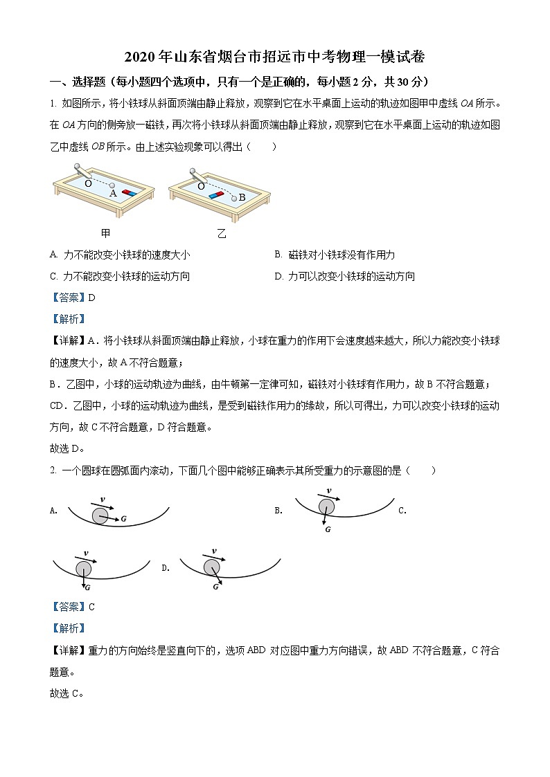 精品：2020年山东省烟台市招远市中考一模物理试题01