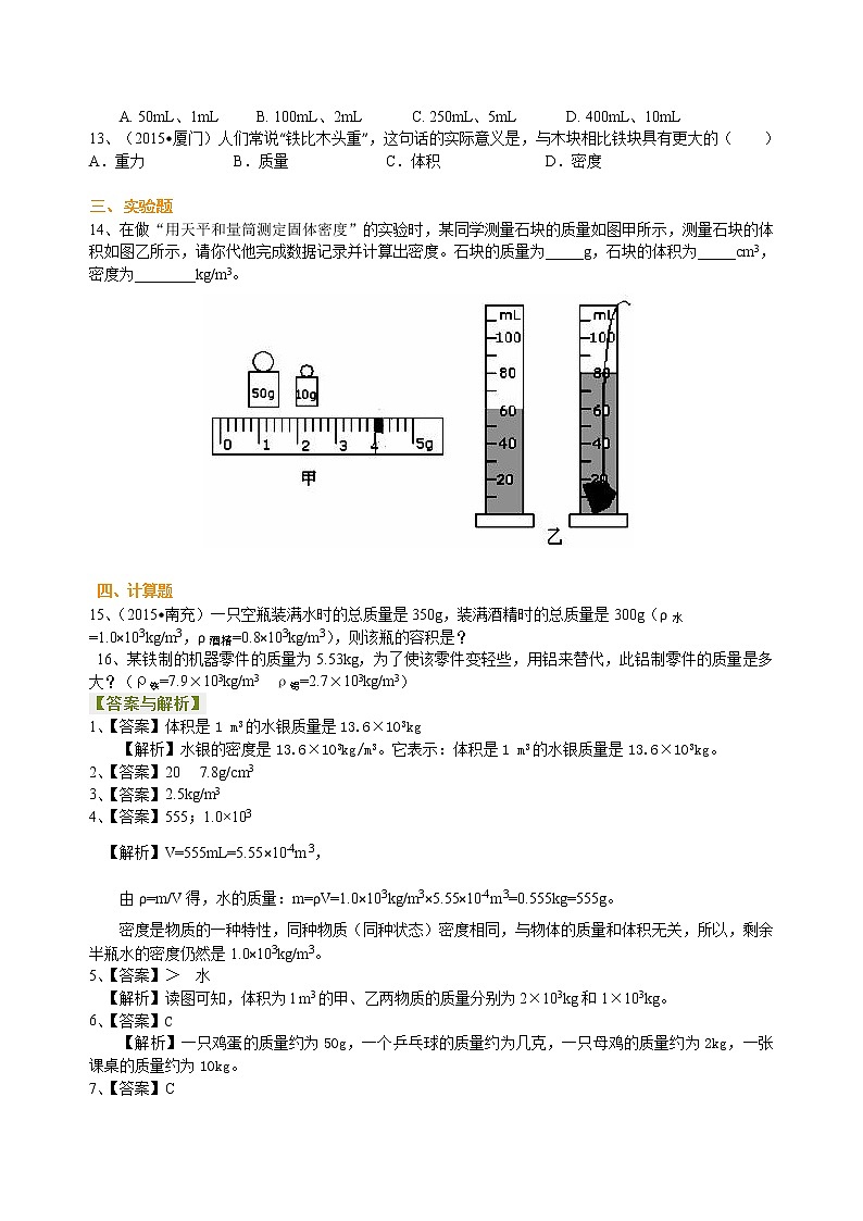 总复习：质量与密度（基础）巩固练习   第2页