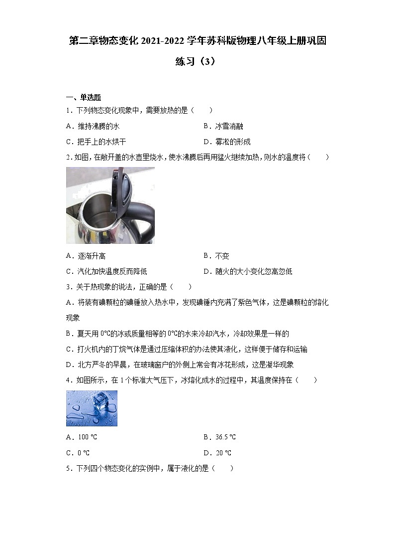 第二章物态变化2021-2022学年苏科版物理八年级上册巩固练习（3）01