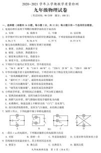 2020-2021学年沪科版福建省漳州市九年级物理上学期期末考试试卷